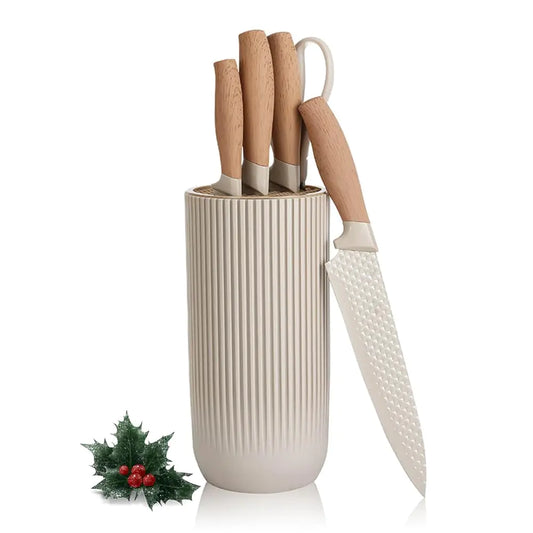 YF-TOW Knife Set 6-Piece Khaki Kitchen Knife Set with Universal Knife Block Super Sharp Professional Chef Knife Set with Anti-Rust Stainless Steel and Non-slip Ergonomic Handles (Khaki)