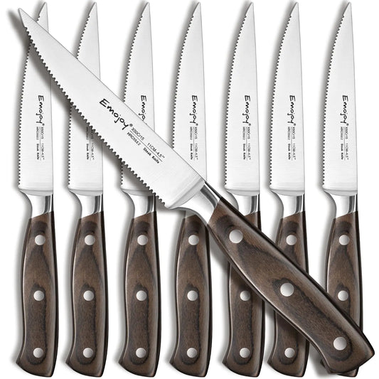 Emojoy Steak KnivesRazor-Sharp Steak Knife Set of 8High-Carbon Stainless Steel Steak Knife Set with Gift Box