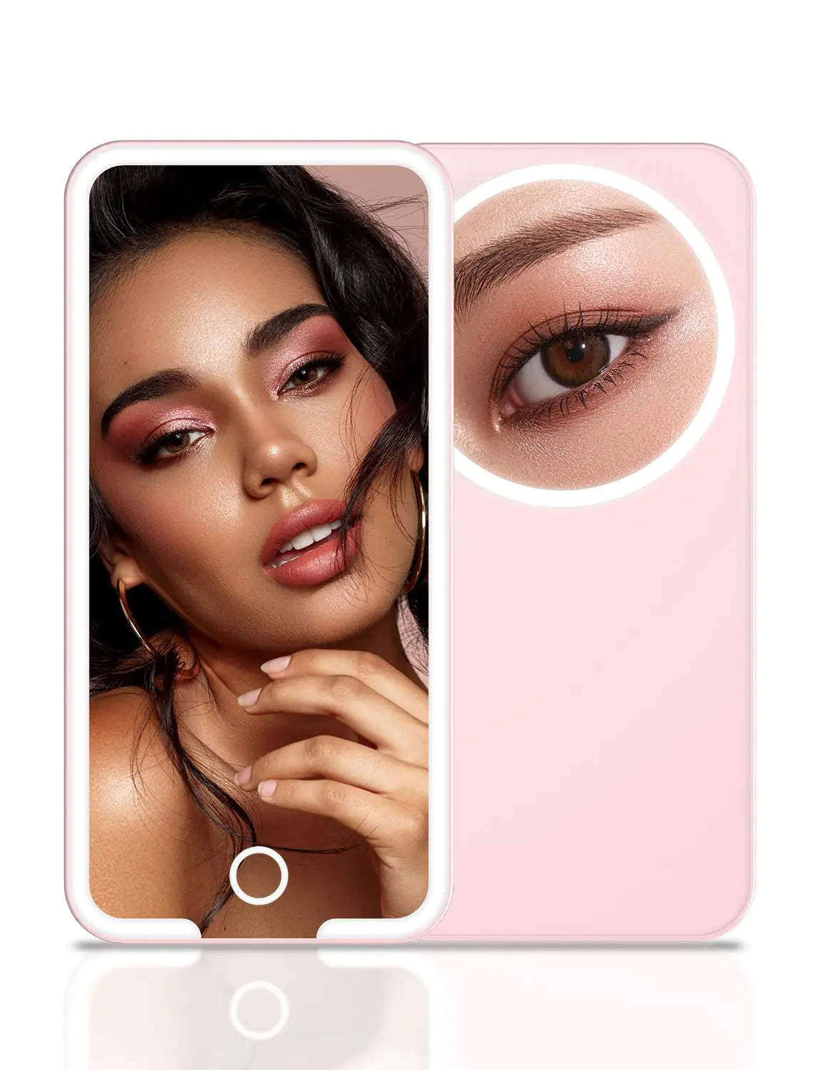 Spinosa Travel Lighted Makeup Mirror 1x 5X Magnification Double Sided Make up Mirror with LED Lights Light up Pocket Mirror Rechargeable Brightness Dimmable Portable for Handbag Pink