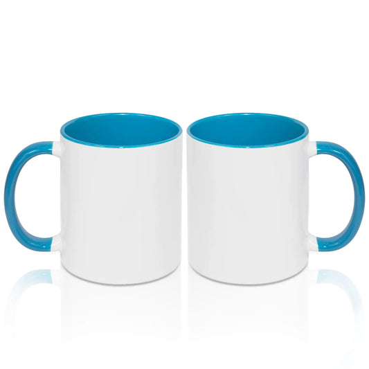 MR.R 11oz Sublimation Blank Coffee MugsCup Blank White Mug Cup with Light Blue Color Mug Inner and HandleSet of 2