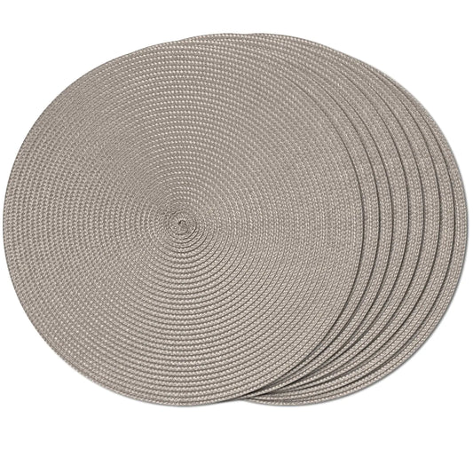 FunWheat Round Braided Placemats Set of 8 Table Mats for Dining Tables Woven Washable Non-Slip Place mats 15 inch(Taupe 8pcs)