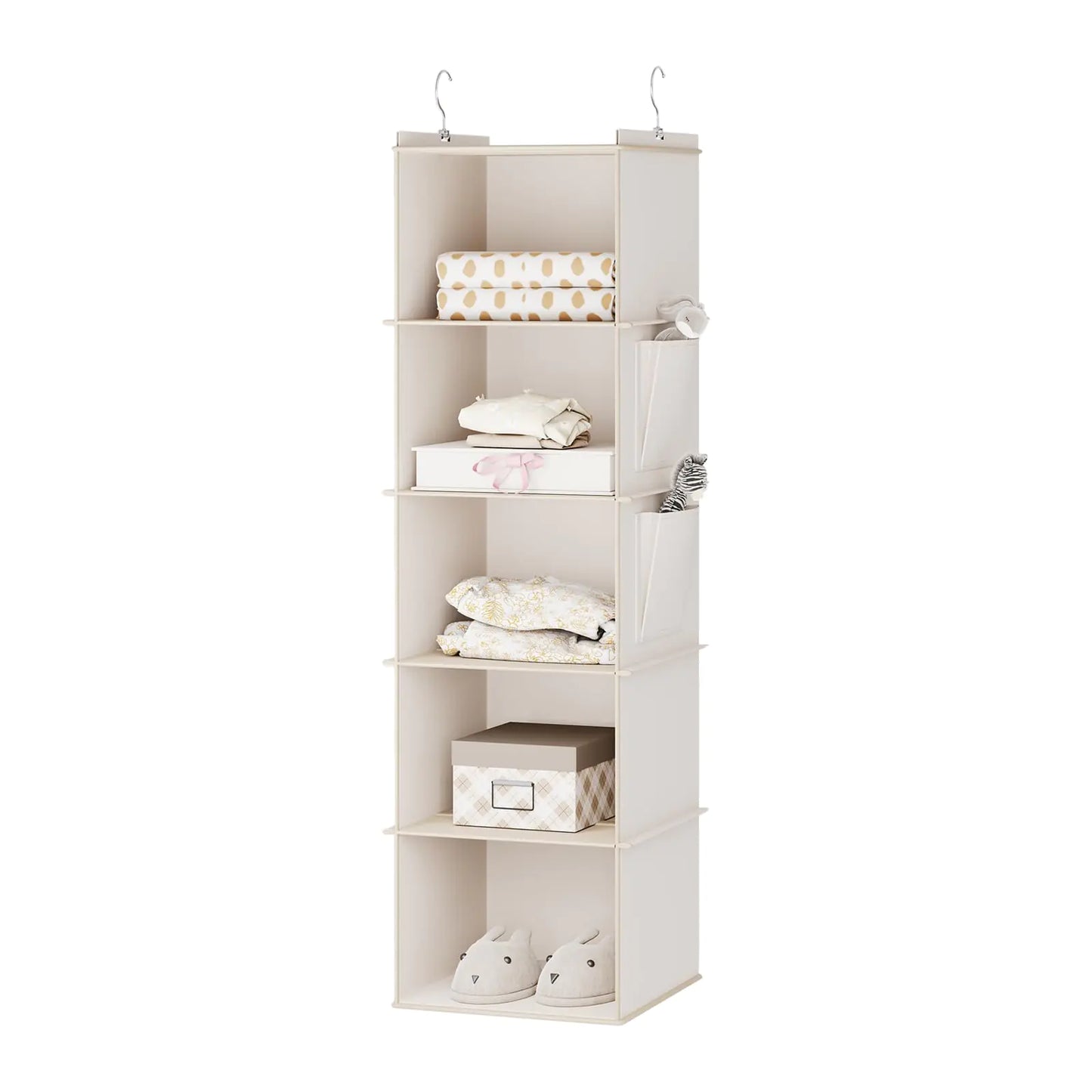 YOUDENOVA Hanging Closet Organizer 5-Shelf Closet Hanging Storage Shelves Beige