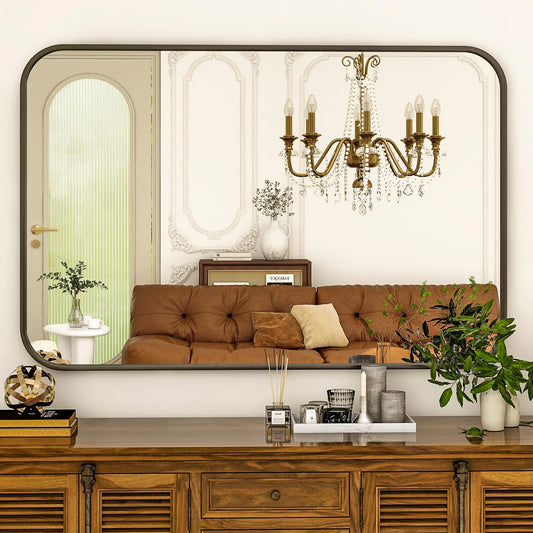 HARRITPURE Rectangular Bathroom Mirror 38x26 Black Bathroom Wall Mirror Aluminum Frame Wall-Mounted Mirrors for Entryway Bedroom Living Room