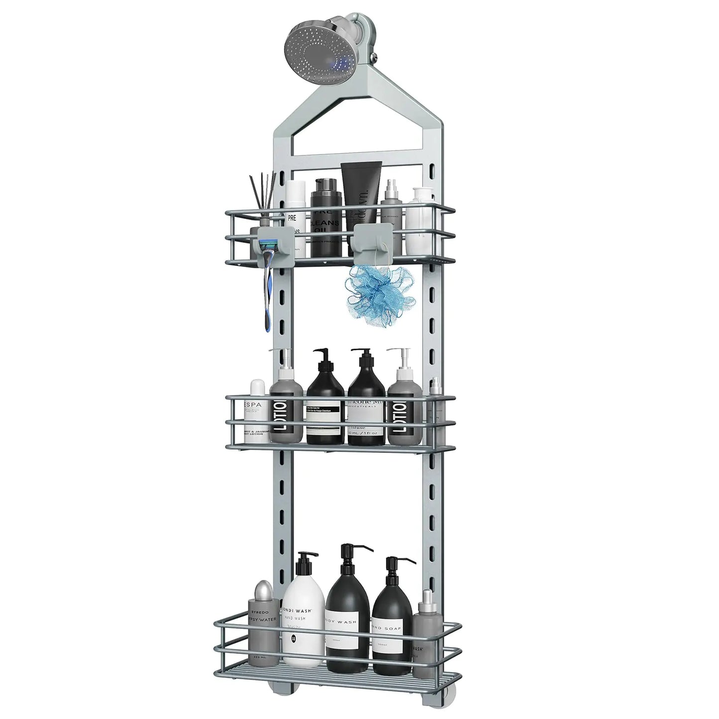 Nieifi Hanging Shower Caddy 3 Tier Adjustable Basket Over Shower Head Shower Organizer Hanging with Hooks Shower Racks for Inside Shower Shelf Anti-Swing Bathroom Organizer Shelves Silver