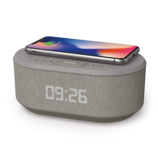 i-box Dawn Alarm Clock Radio Alarm Clocks for Bedrooms FM Radio Digital Alarm Clock with Wireless Charging Speakers with Bluetooth USB Port Dimmable Night Light (Grey)
