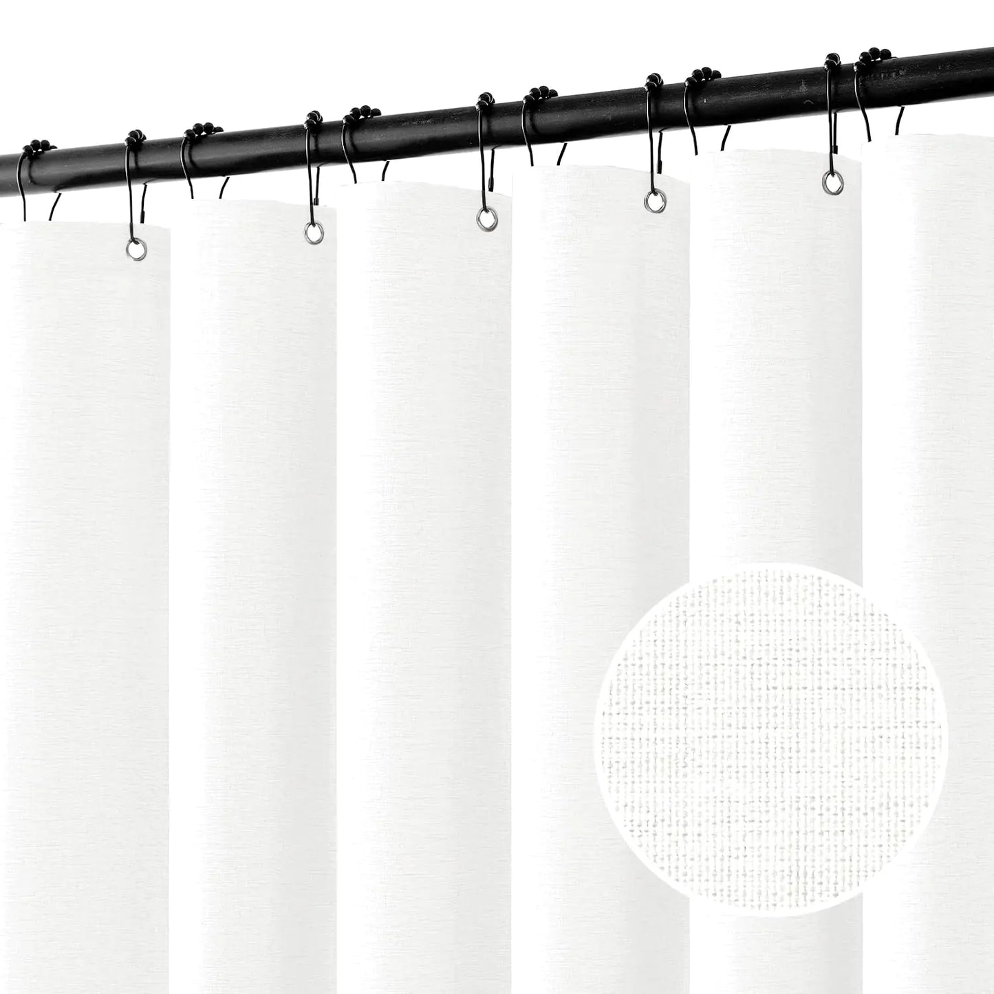 MIULEE Linen Shower Curtain with 12 Metal Hooks Modern Heavy Duty Washable Fabric Shower Curtain Set Waterproof Thick Cloth Shower Curtains for Bathroom Bathtub Washable W72*L78 White