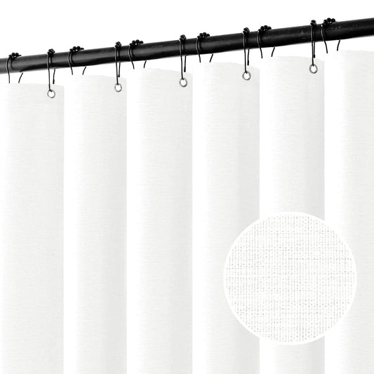 MIULEE Linen Shower Curtain with 12 Metal Hooks Modern Heavy Duty Washable Fabric Shower Curtain Set Waterproof Thick Cloth Shower Curtains for Bathroom Bathtub Washable W72*L78 White