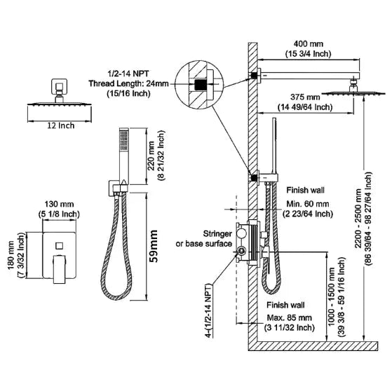 Shower System Shower Mixer Combo Set Wall-mounted