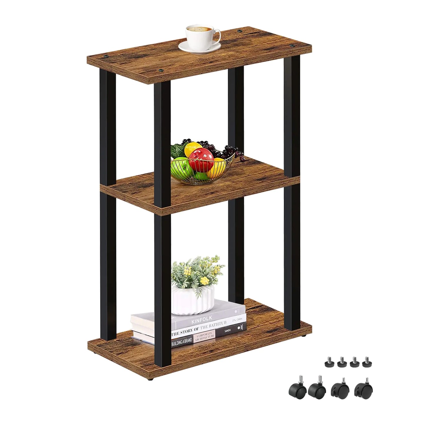 TUTOTAK Small Side Table Narrow End Table Bedside Table Couch Side Table with Wheels for Living Room or Bedroom Brown TB01BB061