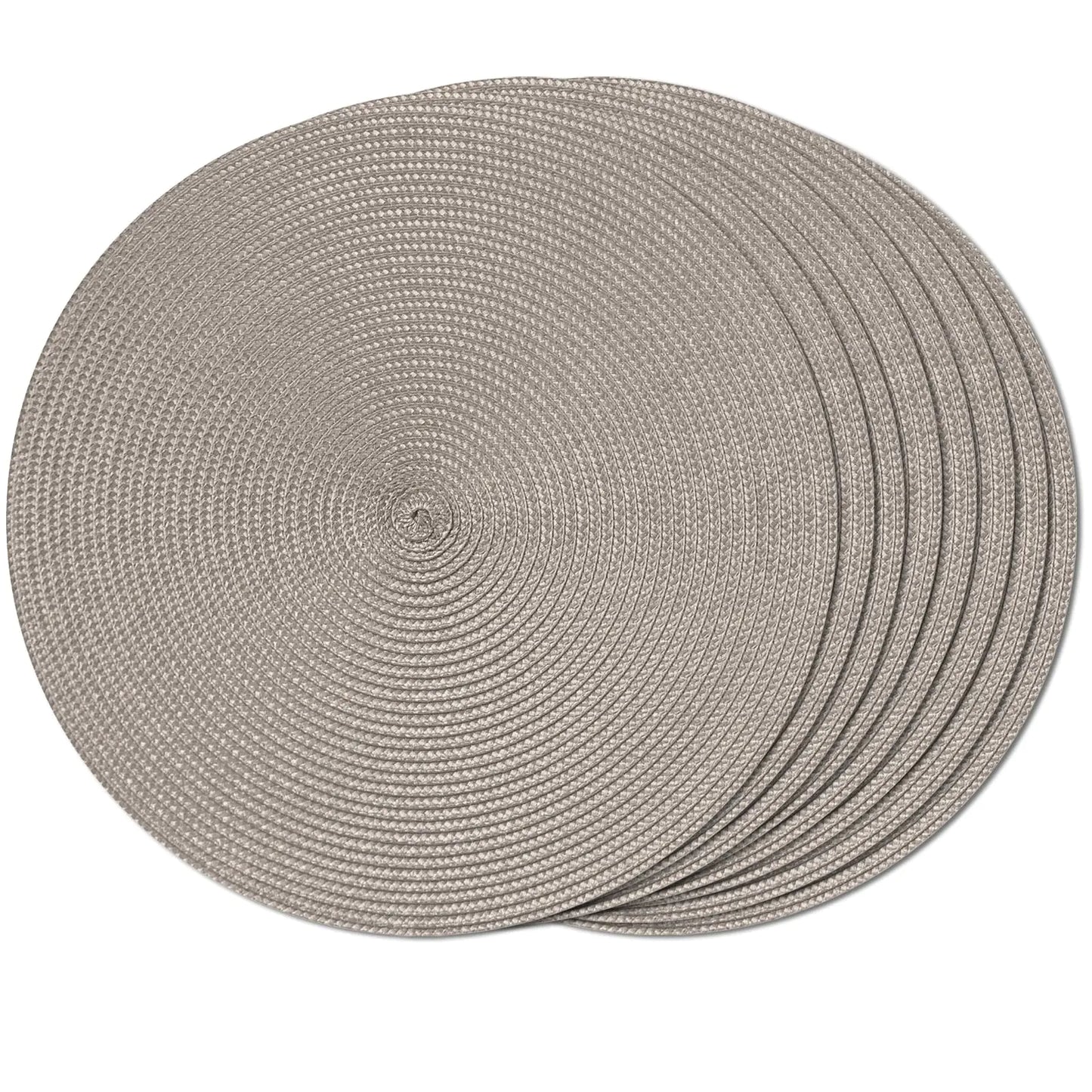 FunWheat Round Braided Placemats Set of 8 Table Mats for Dining Tables Woven Washable Non-Slip Place mats 15 inch(Taupe 8pcs)