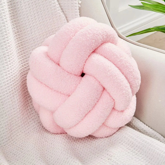 Uvvyui Knot Pillow Ball Soft Pink Home Decor Knotted Pillows Handmade Round Plush Throw Pillow Aesthetic & Cute Large Decorative Pillows for Bed Floor Couch Bedroom Home Decor 11 inches