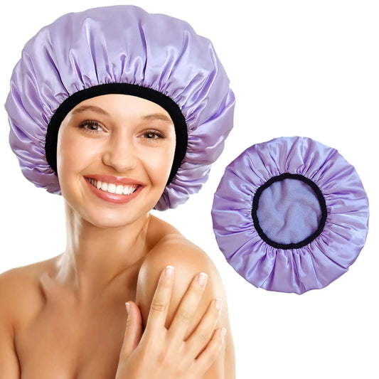 Shower Cap Reusable Waterproof Terry Lined Shower Caps for Women Triple Layer Hair Cap for Shower Large Plastic Shower Cap for Braids Long Hair