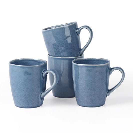 famiware Aurora Coffee Mugs 14oz Mug Set of 4 Stoneware Mug Cups for Kitchen Cappuccino Latte Reactive Glaze Microwave Safe Scractch-resistant Lagoon Blue