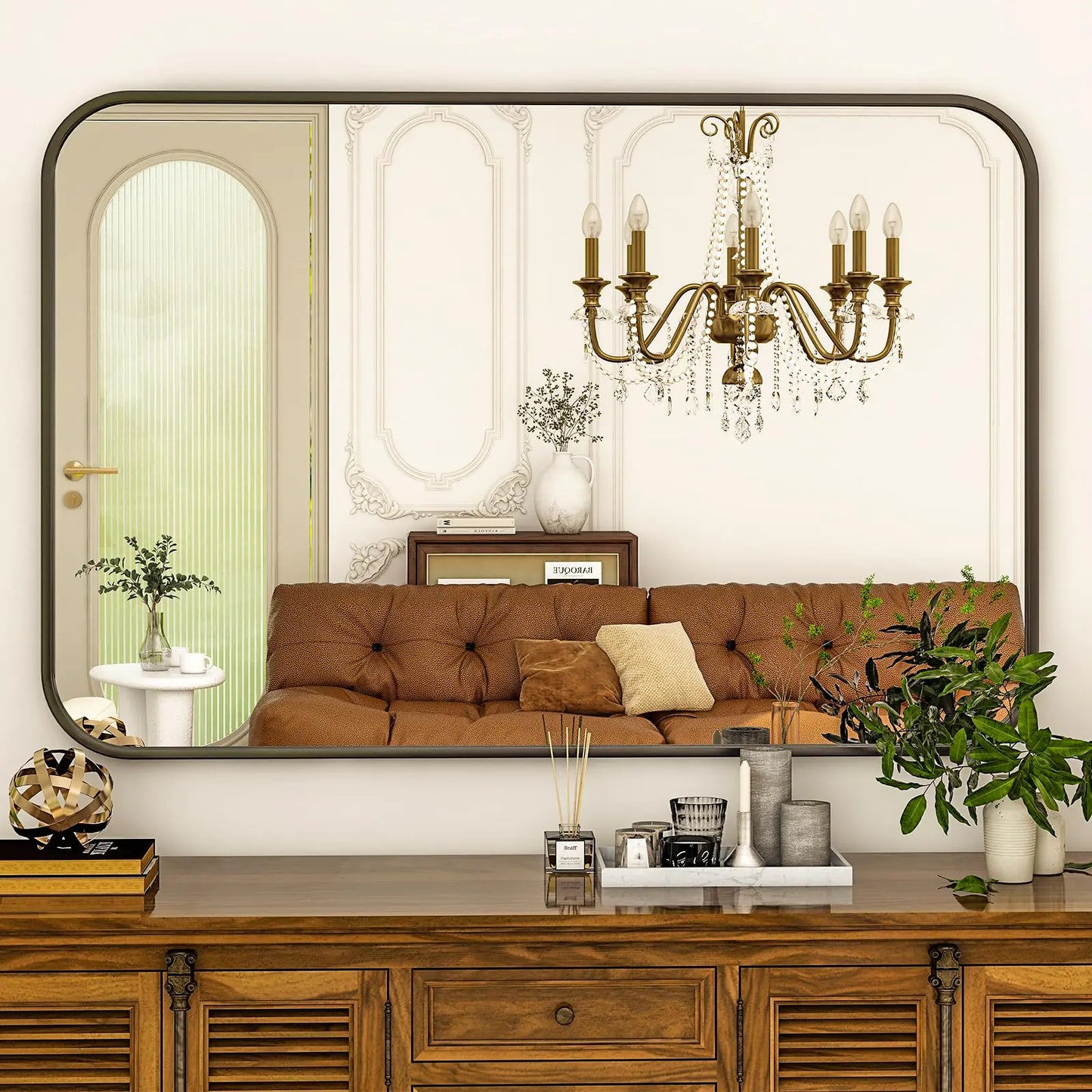HARRITPURE Rectangular Bathroom Mirror 38x26 Black Bathroom Wall Mirror Aluminum Frame Wall-Mounted Mirrors for Entryway Bedroom Living Room