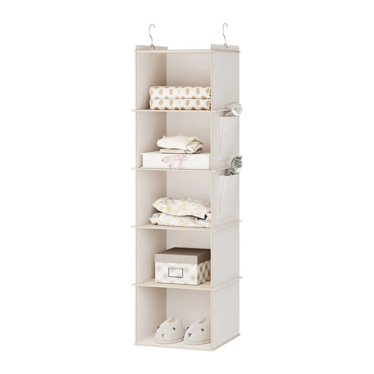 YOUDENOVA Hanging Closet Organizer 5-Shelf Closet Hanging Storage Shelves Beige