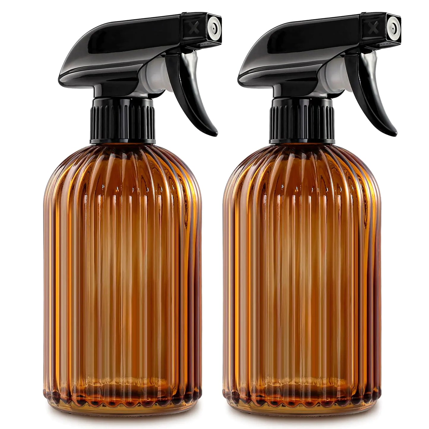GMISUN Amber Glass Spray Bottles for Cleaning Solutions Brown Ribbed Spray Bottles for Cleaning 2Pack Reusable Empty Cleaning Bottles for Plants 2pcs Adjustable Nozzles