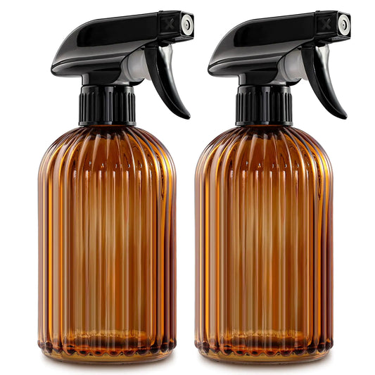 GMISUN Amber Glass Spray Bottles for Cleaning Solutions Brown Ribbed Spray Bottles for Cleaning 2Pack Reusable Empty Cleaning Bottles for Plants 2pcs Adjustable Nozzles
